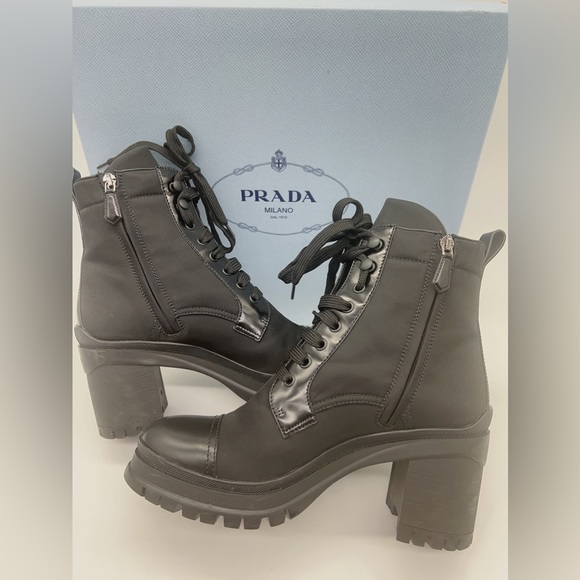 Prada Brushed leather and nylon laced booties - Picture 9 of 15